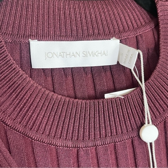 NEW JONATHAN SIMKHAI Nolan Top Twist Bow Long Sleeve Wine Merlot Size S - Picture 8 of 15